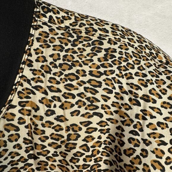 80s 1010 Leopard Print Silk Puffer Bomber Jacket Size Large Quilted 90s Vintage - Picture 2 of 15